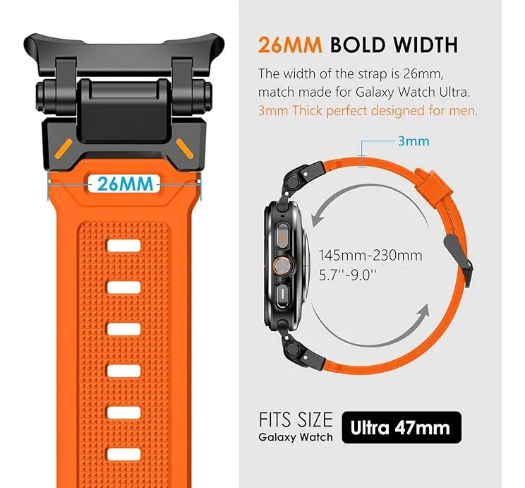 Correa Silicon Deportiva Para Samsung Galaxy Watch Ultra Naranja Titanio 2.6 Cm