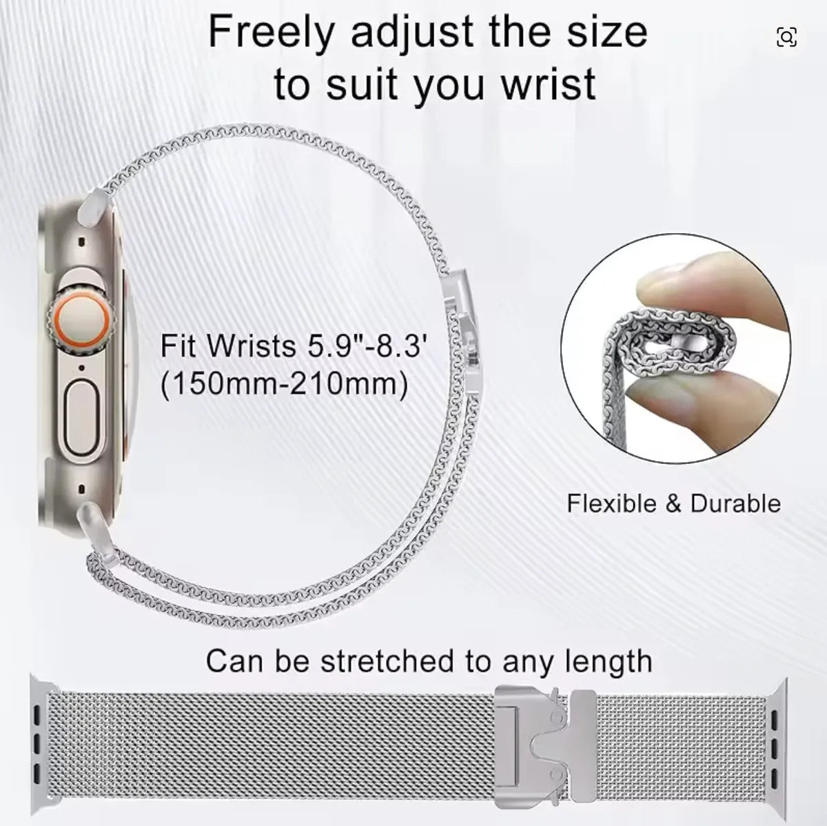 Correa Malla Milanesa de Acero Inoxidable para Apple Watch Cerradura tipo Paracaídas