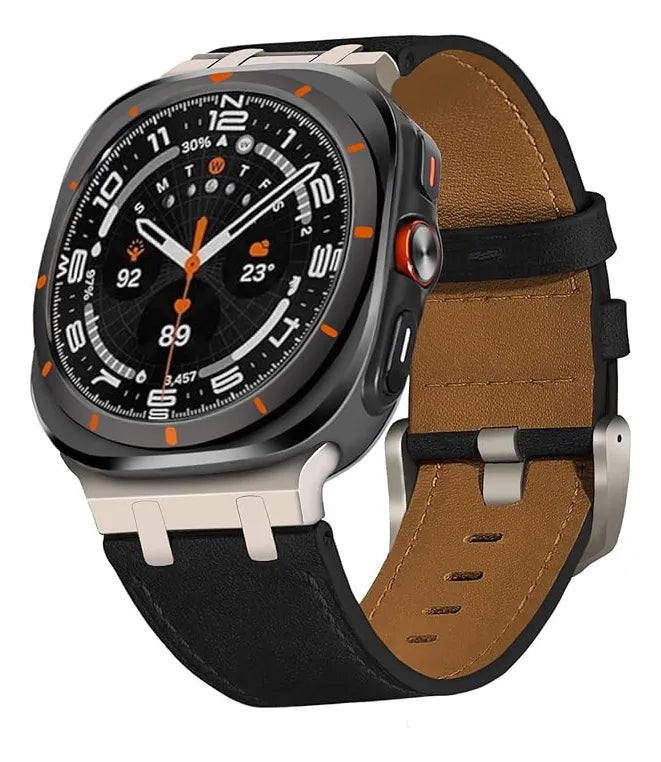 Correa Piel Premium Para Samsung Galaxy Watch Ultra De 47mm Café Rojizo/negro 2.6 Cm