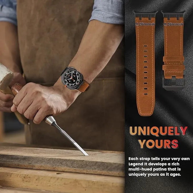 Correa Piel Premium Para Samsung Galaxy Watch Ultra De 47mm Café Rojizo/negro 2.6 Cm