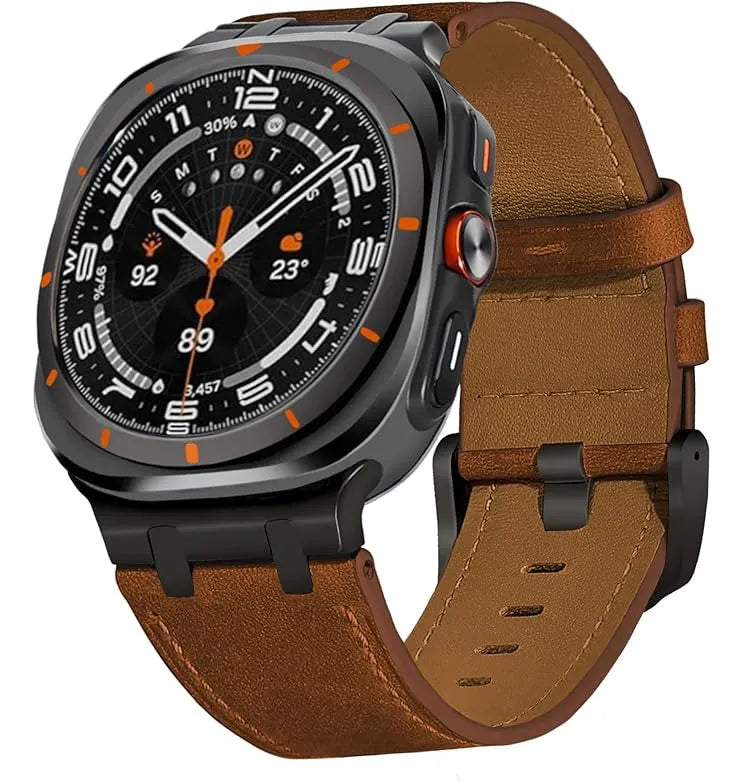 Correa Piel Premium Para Samsung Galaxy Watch Ultra De 47mm Café Rojizo/negro 2.6 Cm