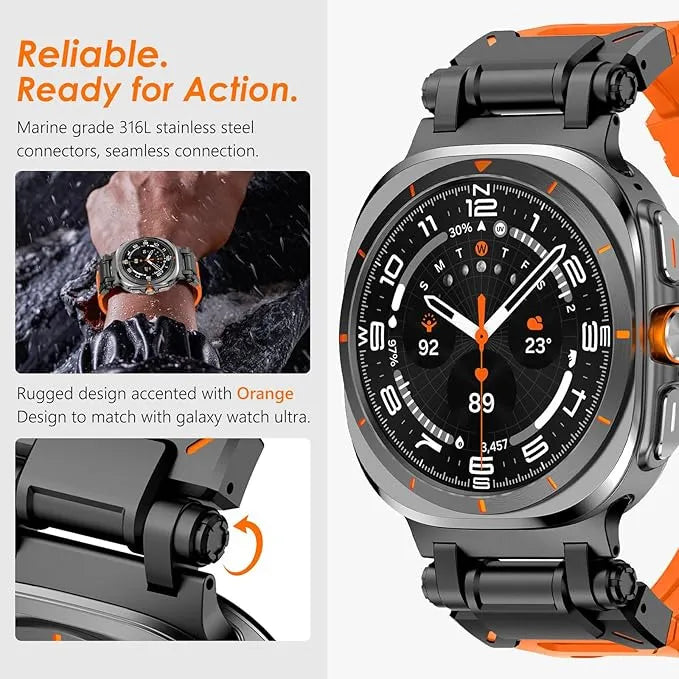 Correa Silicon Deportiva Para Samsung Galaxy Watch Ultra Naranja Titanio 2.6 Cm