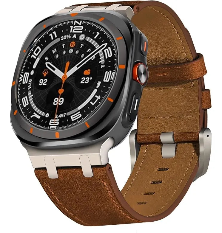 Correa Piel Premium Para Samsung Galaxy Watch Ultra De 47mm Café Rojizo/negro 2.6 Cm