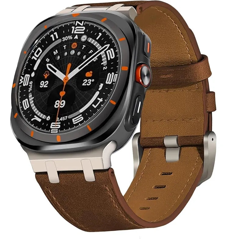 Correa Piel Premium Para Samsung Galaxy Watch Ultra De 47mm Café Rojizo/negro 2.6 Cm