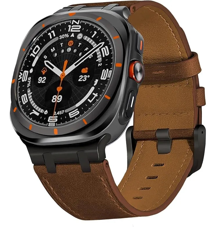 Correa Piel Premium Para Samsung Galaxy Watch Ultra De 47mm Café Rojizo/negro 2.6 Cm