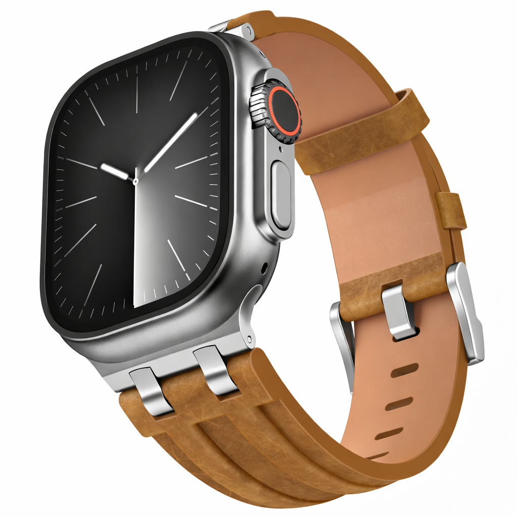 Correa Piel Vintage Para Apple Watch Ultra 49mm Y 42 - 46mm Café Claro/titanio 22 Mm